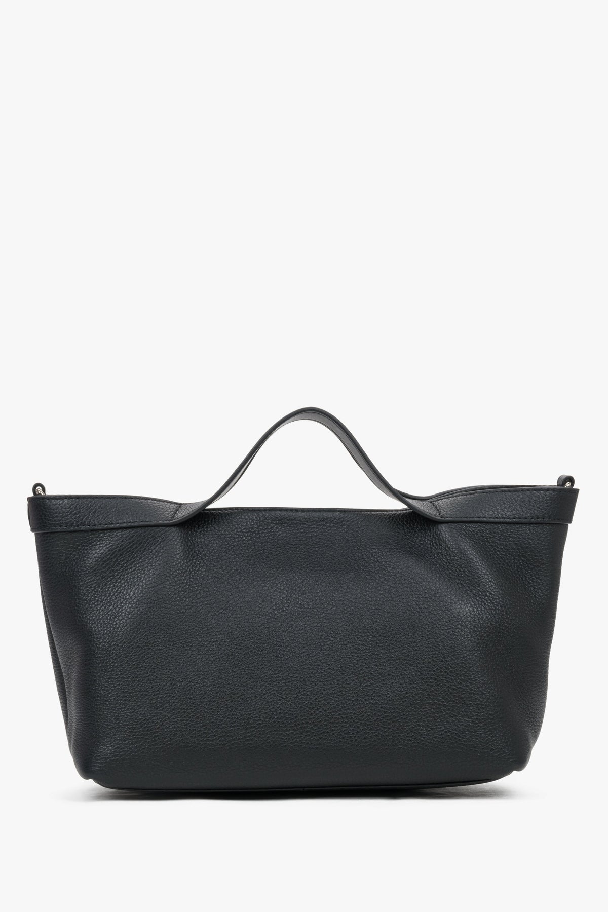 Black Women's Tote Bag Estro, Pebbled Genuine Leather, With Short Handles.
