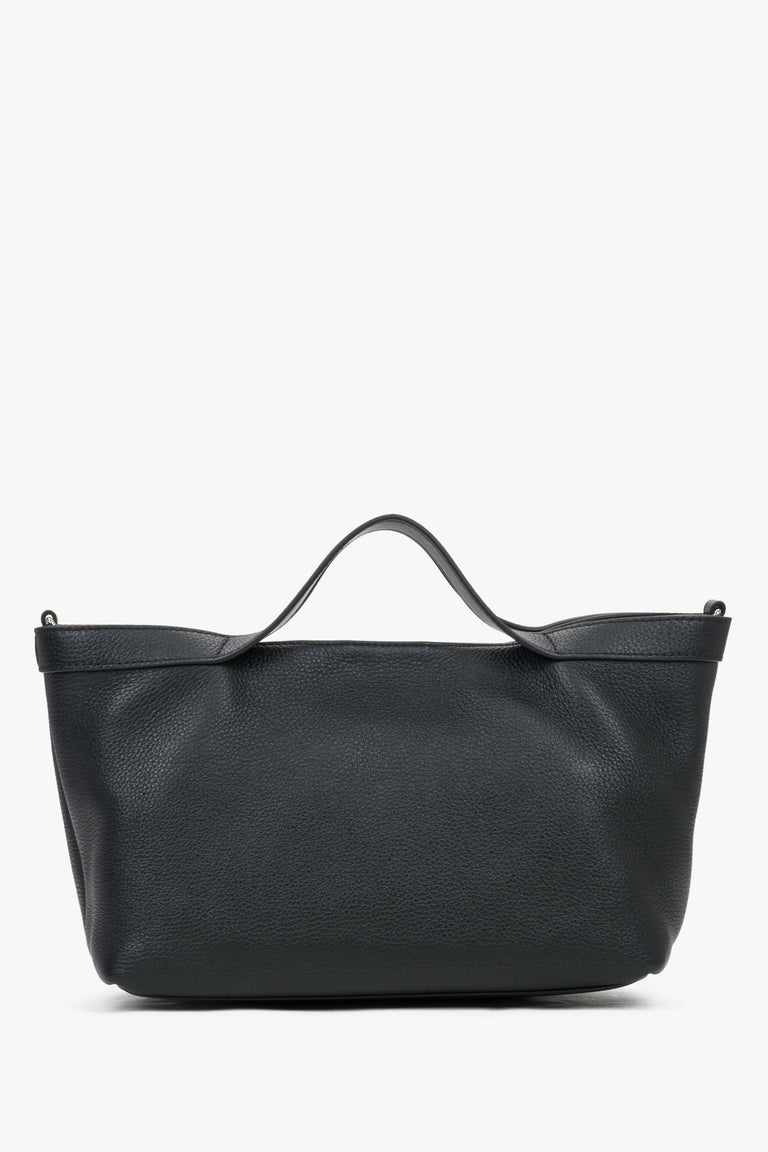 Black Women's Tote Bag Estro, Pebbled Genuine Leather, With Short Handles.