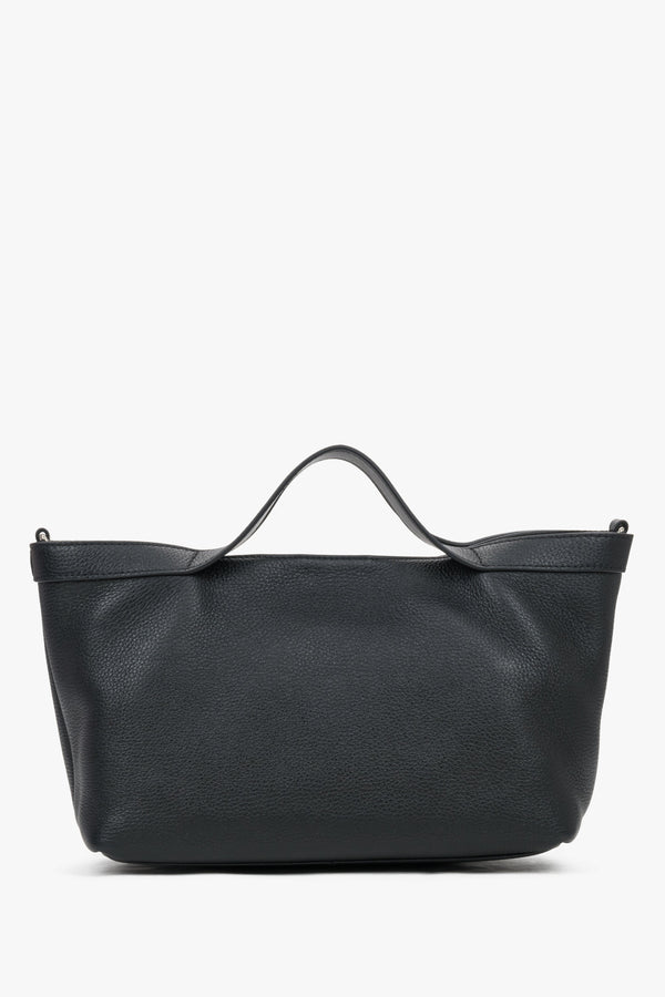 Black Women's Tote Bag Estro, Pebbled Genuine Leather, With Short Handles.