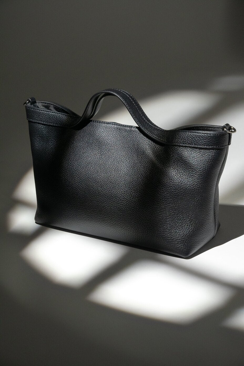 Women's Black Pebbled Genuine Leather Tote Bag with Short Handles Estro ER00120126