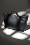 Women's Black Pebbled Genuine Leather Tote Bag with Short Handles Estro ER00120126