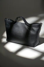 Women's Black Pebbled Genuine Leather Tote Bag with Short Handles Estro ER00120126