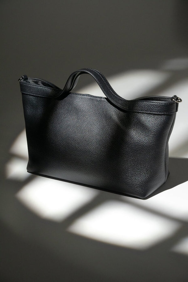 Women's Black Pebbled Genuine Leather Tote Bag with Short Handles Estro ER00120126
