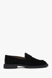 Women's Black Penny Loafers made of Italian Genuine Velour Estro ER00117091.