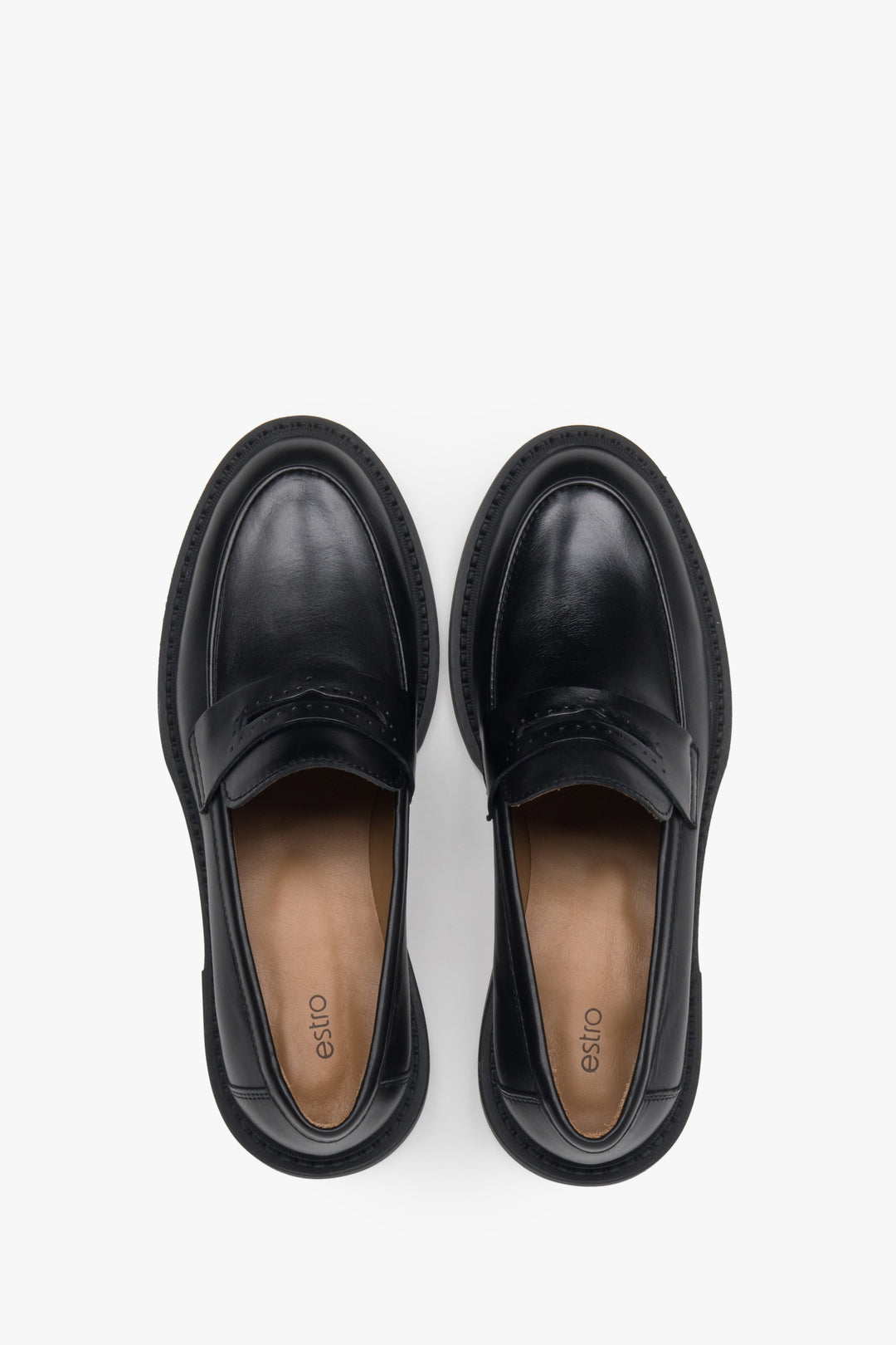 Black women's penny loafers made from Italian genuine leather.