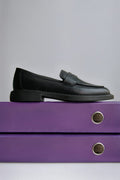 Women's Black Penny Loafers made of Premium Italian Genuine Leather Estro.