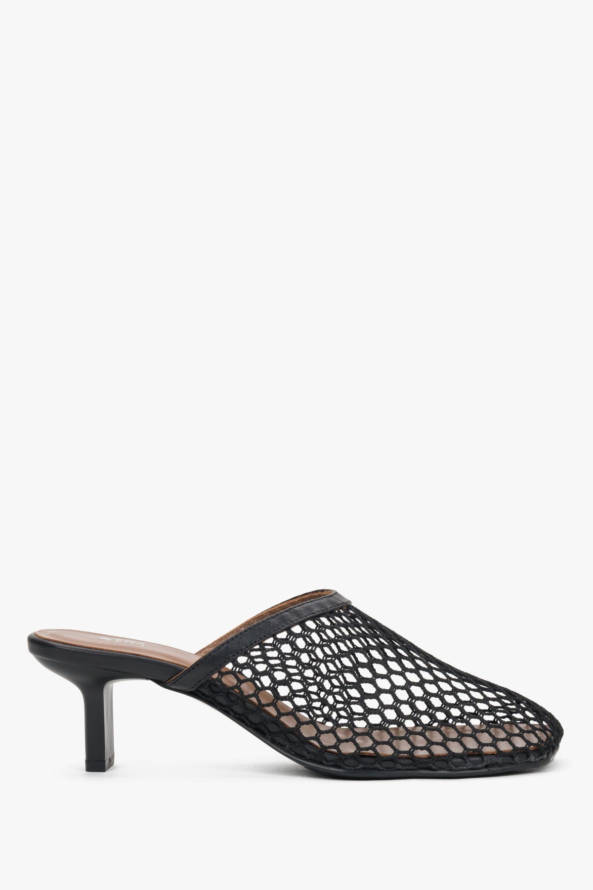Women’s Black Perforated Mule Slippers With Stiletto Heel Estro ER00119756.