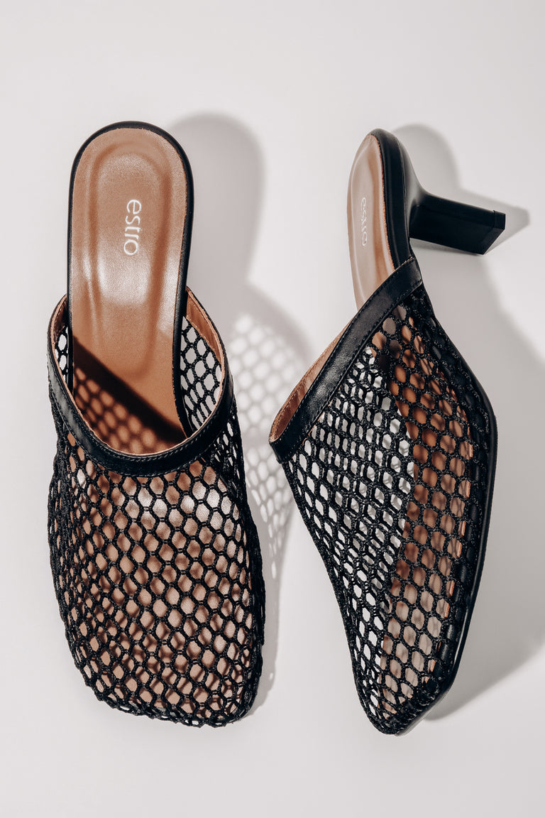 Women’s Black Perforated Mules with Stiletto Heel Estro ER00119756.