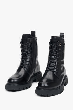 Women's black ankle boots on a platform made of genuine leather Estro.