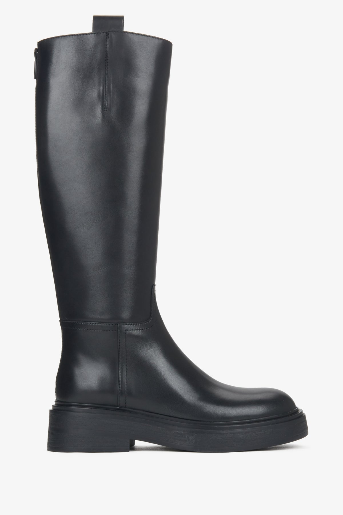 Women's Black Platform Knee-High Boots made of Genuine Leather Estro ER00115913.