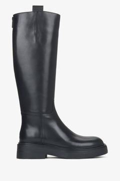 Women's Black Platform Knee-High Boots made of Genuine Leather Estro ER00115913.