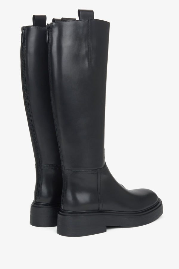 Platform-style women's black knee-high boots made of genuine leather Estro ER00115913.