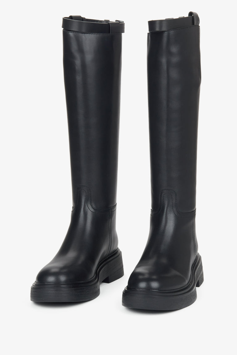 Women's knee-high boots Estro ER00115913, black, platform style, made of genuine leather.