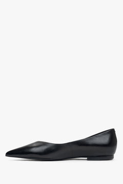 Women's black genuine leather pointed toe ballet flats Estro.