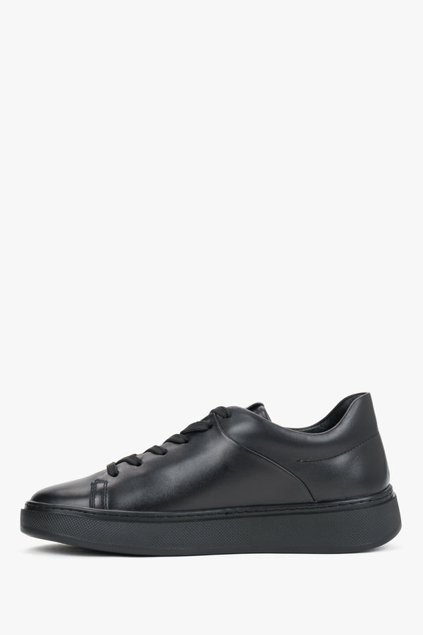 Women's sneakers, black, made of premium Italian leather, Estro.