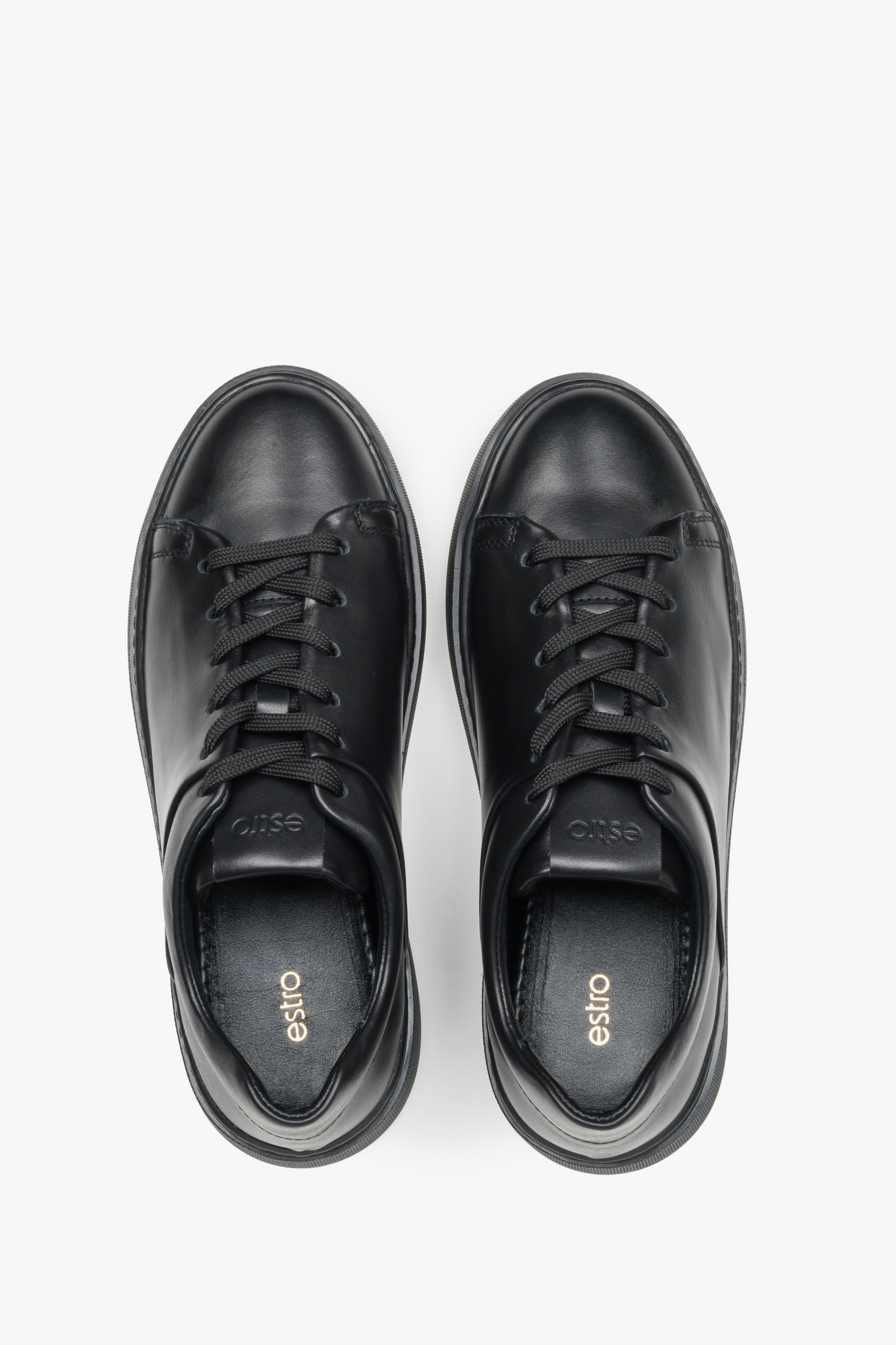 Made of premium Italian full-grain leather, women's black sneakers Estro.
