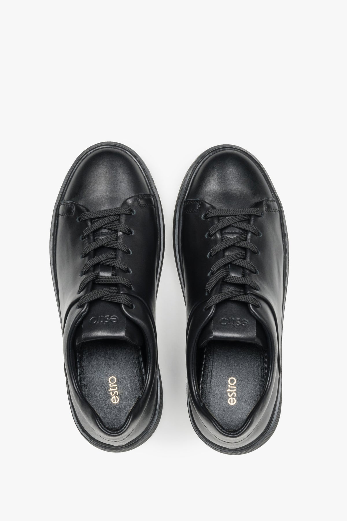 Made of premium Italian full-grain leather, women's black sneakers Estro.
