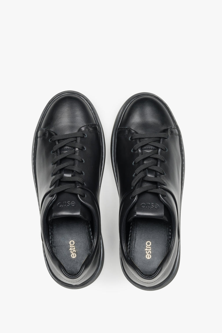 Made of premium Italian full-grain leather, women's black sneakers Estro.