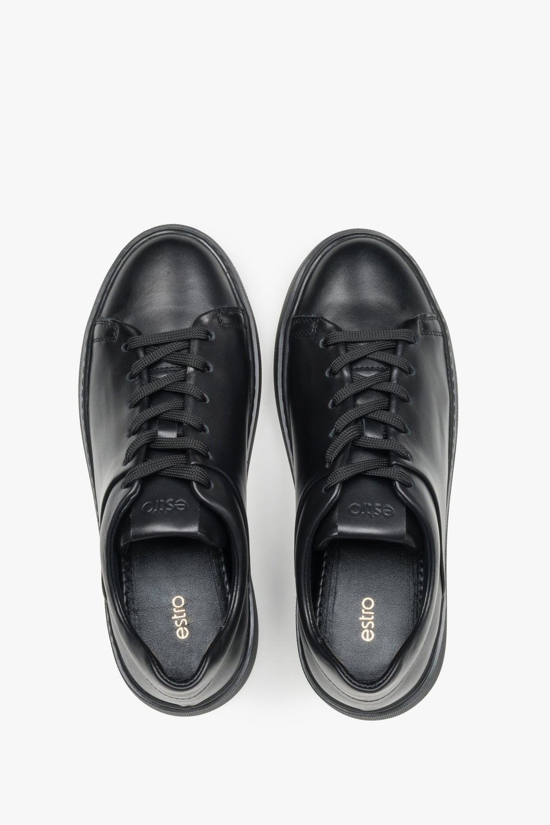 Made of premium Italian full-grain leather, women's black sneakers Estro.