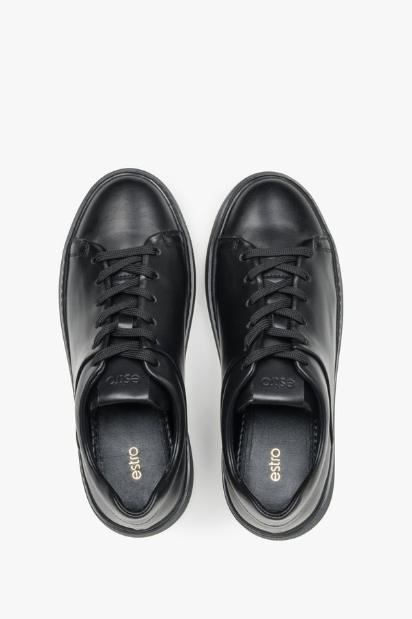 Made of premium Italian full-grain leather, women's black sneakers Estro.