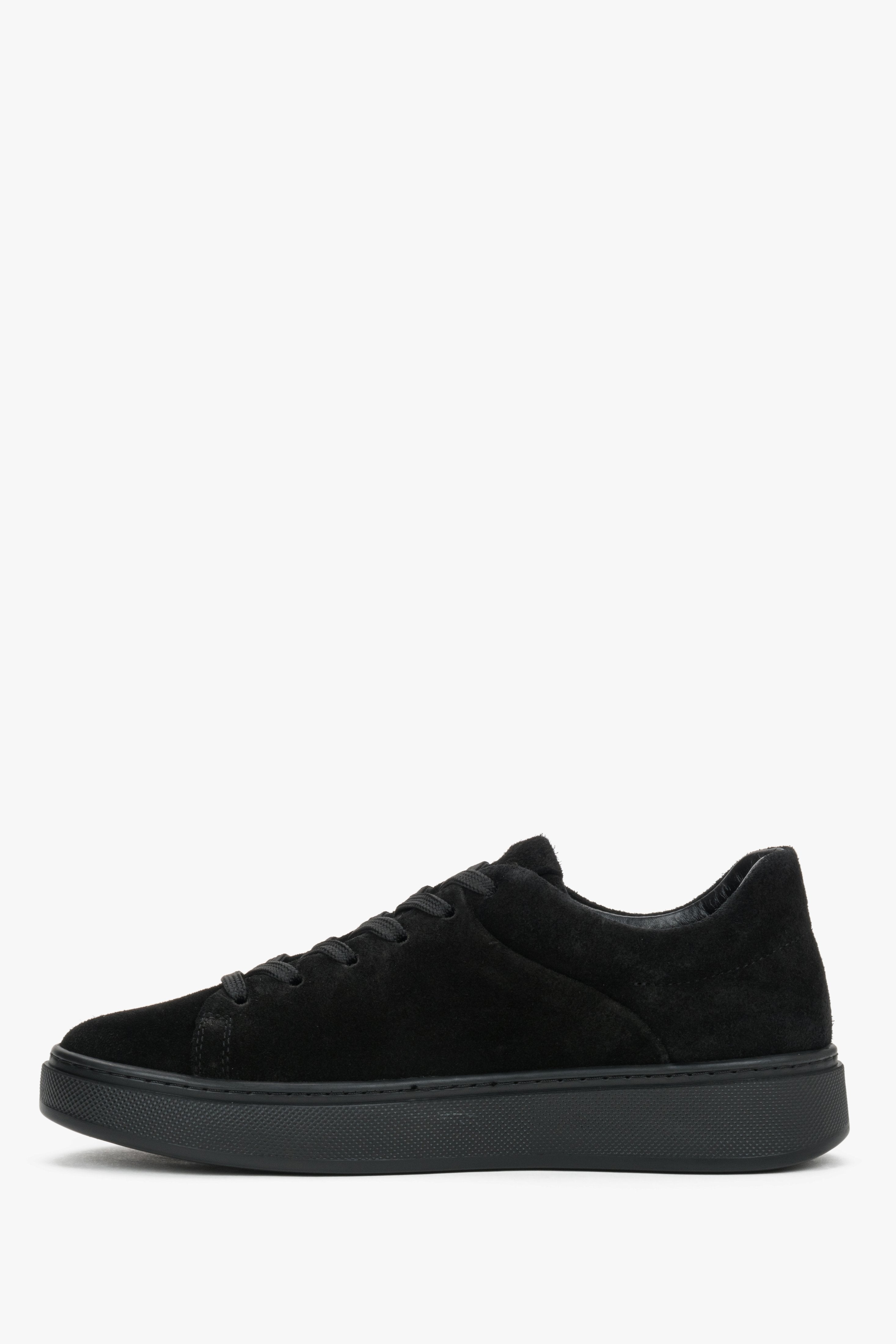 Women's sneakers, black, made of premium Italian natural velour, Estro.