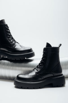Women's Black Premium Italian Leather Ankle Boots with Folk Perforations Estro ER00120761.