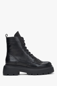 Estro - women's black premium Italian leather ankle boots with folk perforations (ER00120761).