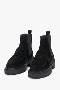 Women's black genuine Italian velour Chelsea boots with lug sole Estro.