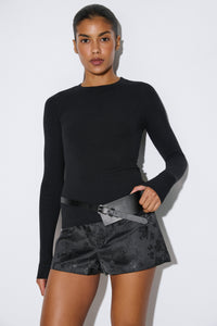 Women's Black Ribbed Longsleeve Top in Cotton and Viscose Estro Club ER00120842.