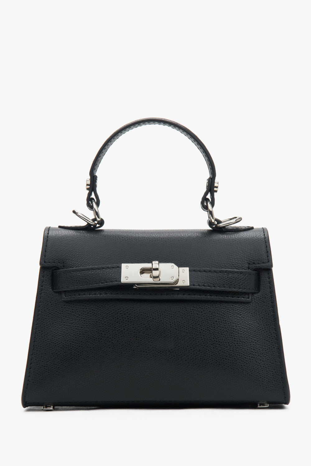 Women's Black Satchel Handbag made of Genuine Leather with Silver Hardware Estro ER00117929.