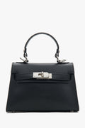 Women's Black Satchel Handbag made of Genuine Leather with Silver Hardware Estro ER00117929.