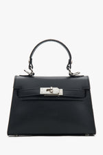 Women's Black Satchel Handbag made of Genuine Leather with Silver Hardware Estro ER00117929.