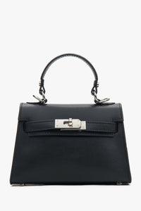 Women's Black Satchel Handbag made of Genuine Leather with Silver Hardware Estro ER00117929.