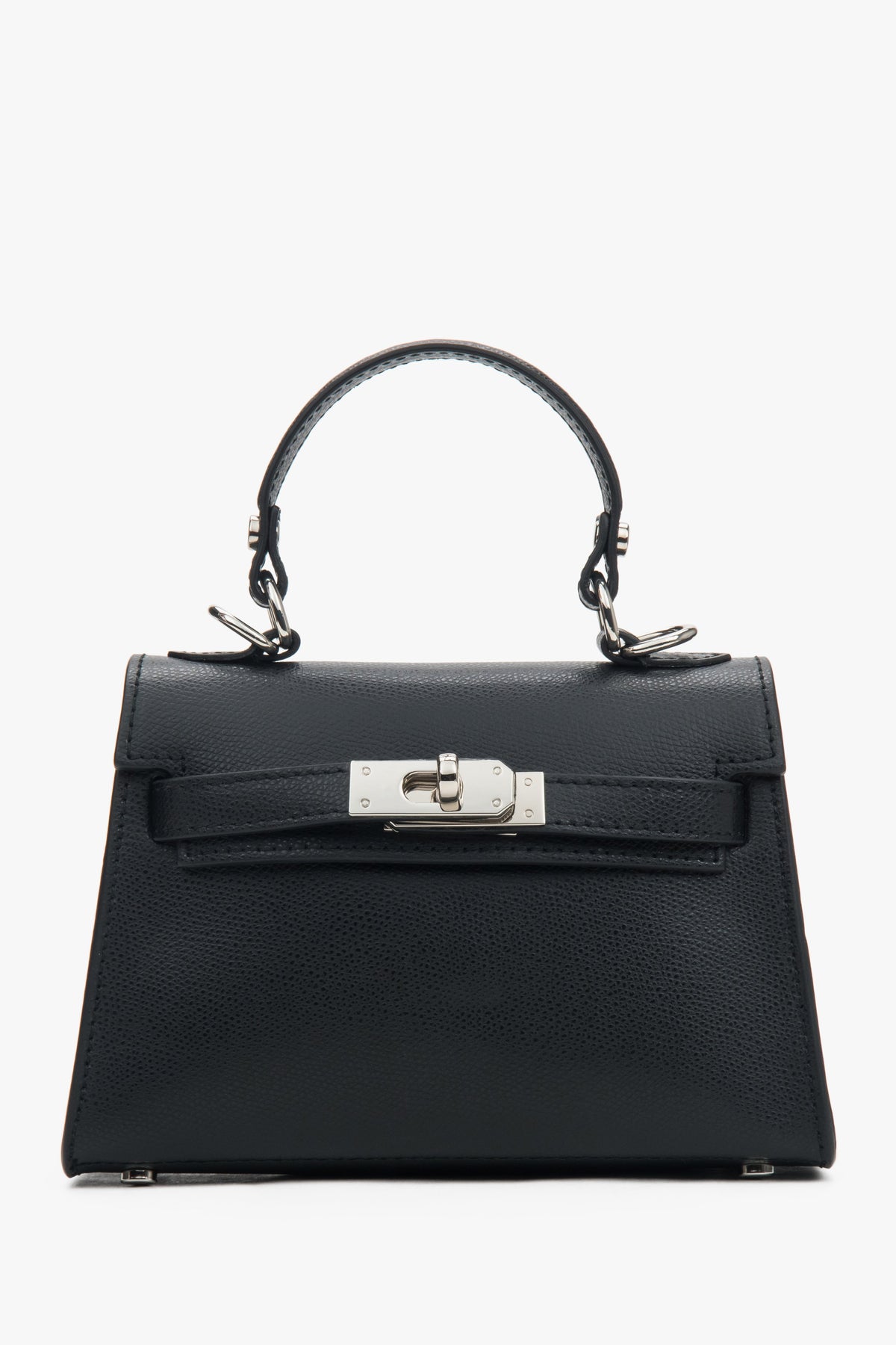 Women's Black Satchel Handbag made of Genuine Leather with Silver Hardware Estro ER00117929.