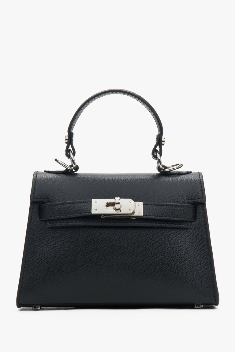 Women's Black Satchel Handbag made of Genuine Leather with Silver Hardware Estro ER00117929.
