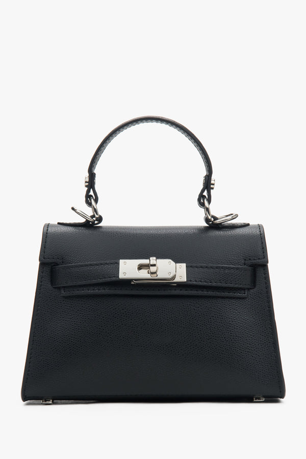 Women's Black Satchel Handbag made of Genuine Leather with Silver Hardware Estro ER00117929.