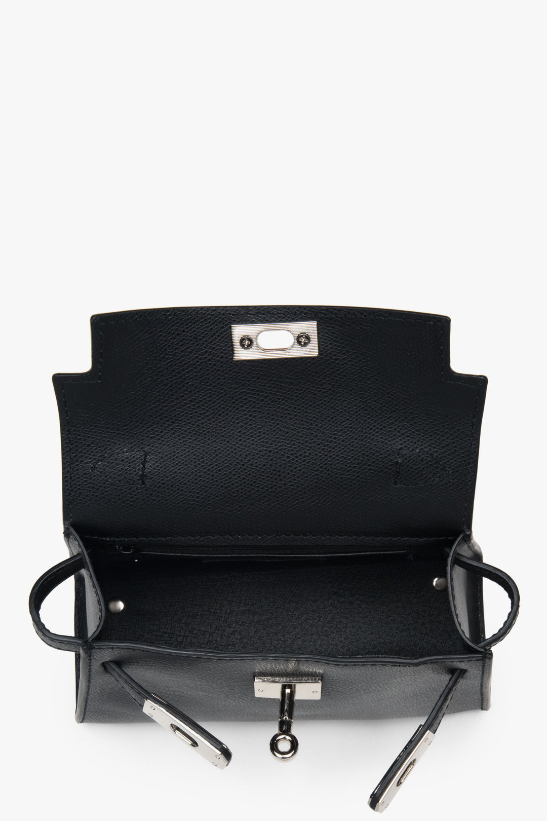 Black women’s satchel bag, made of premium Italian leather with silver hardware. Model ER00117929.