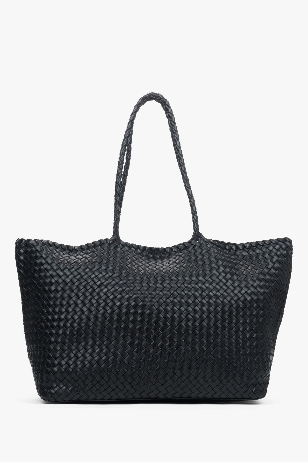 Women’s Black Shopper Bag in Woven Genuine Leather Estro ER00118926.