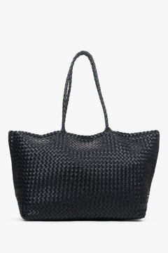 Women’s Black Shopper Bag in Woven Genuine Leather Estro ER00118926.