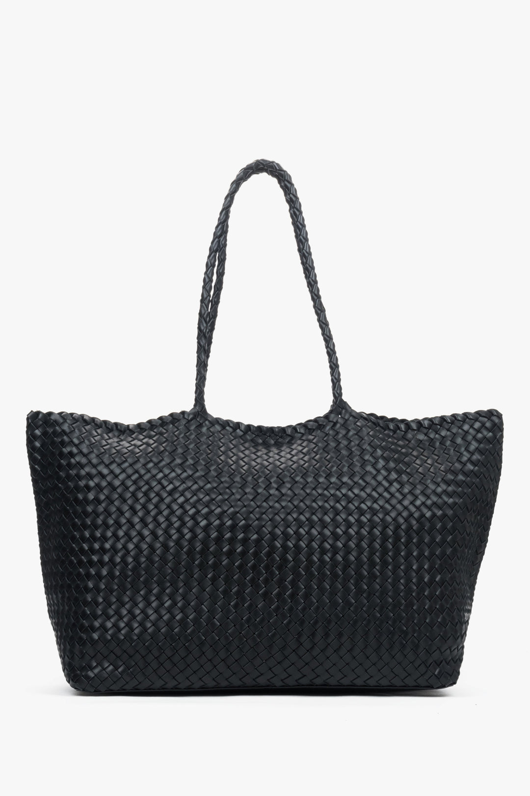 Women’s Black Shopper Bag in Woven Genuine Leather Estro ER00118926.