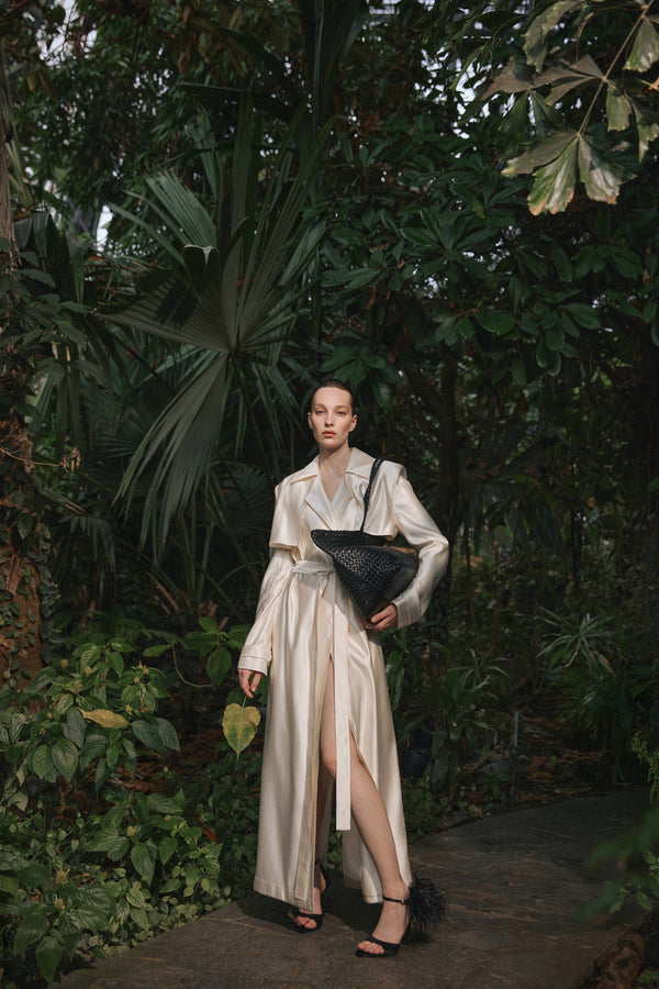 Black shopper bag crafted from genuine leather with velour and textile details, Estro.