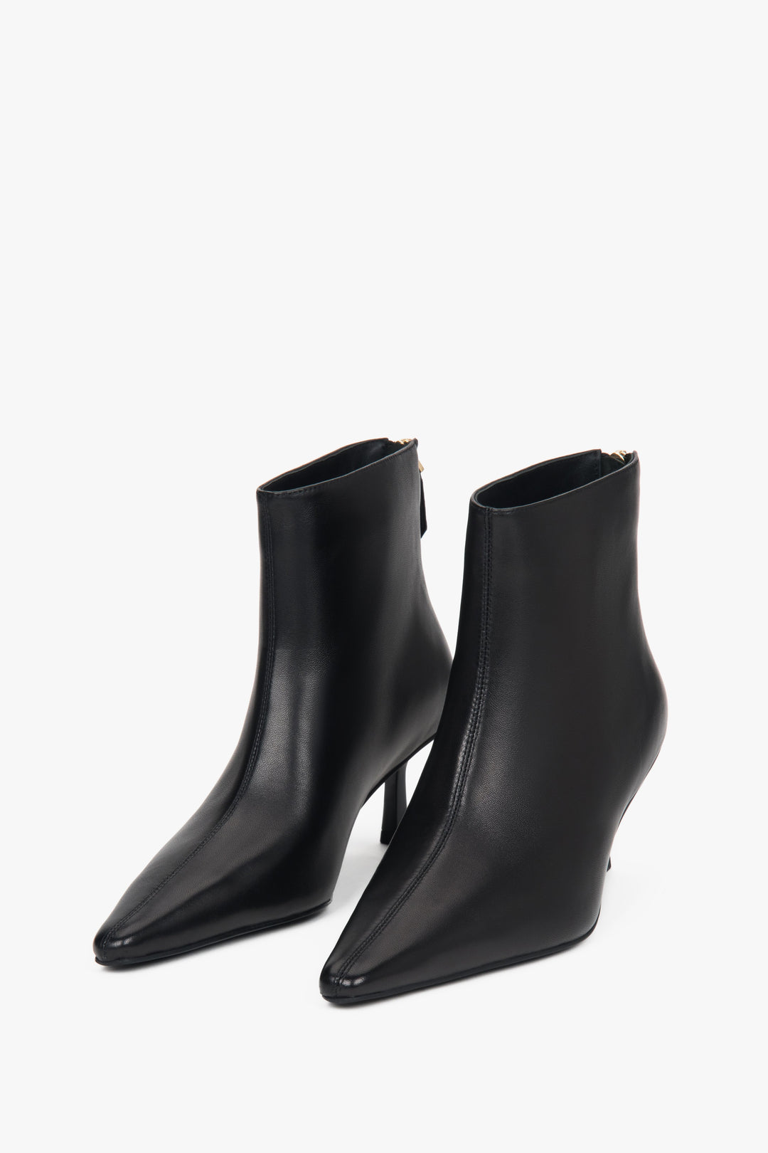 Women’s black, short ankle boots made of genuine leather with a low heel Estro.
