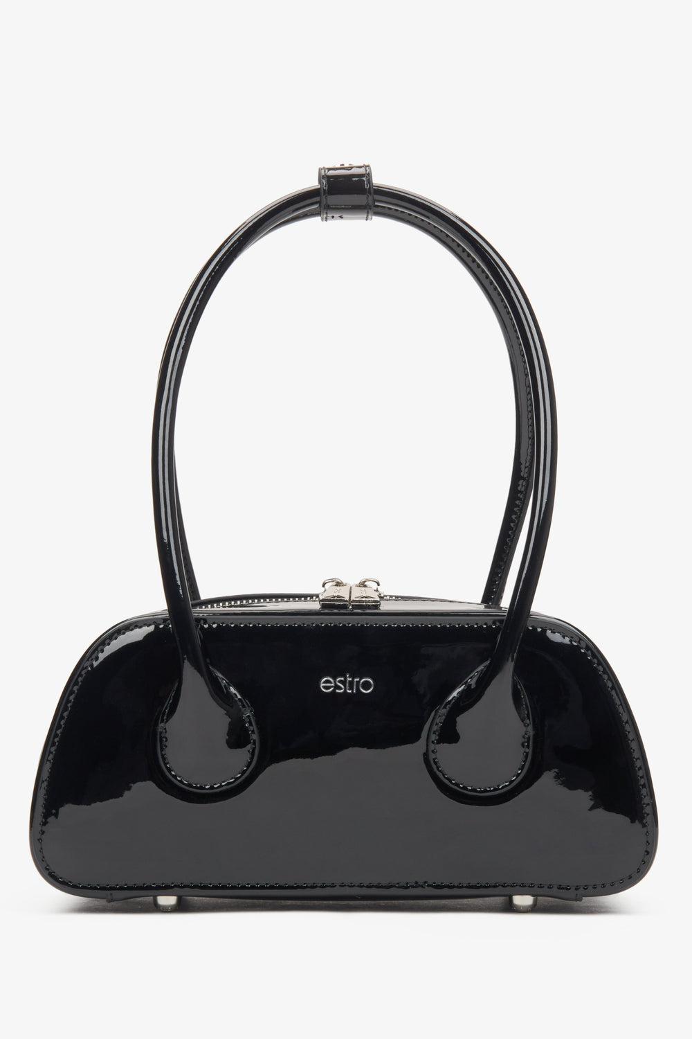 Women's black shoulder bag made of patent leather by Estro.