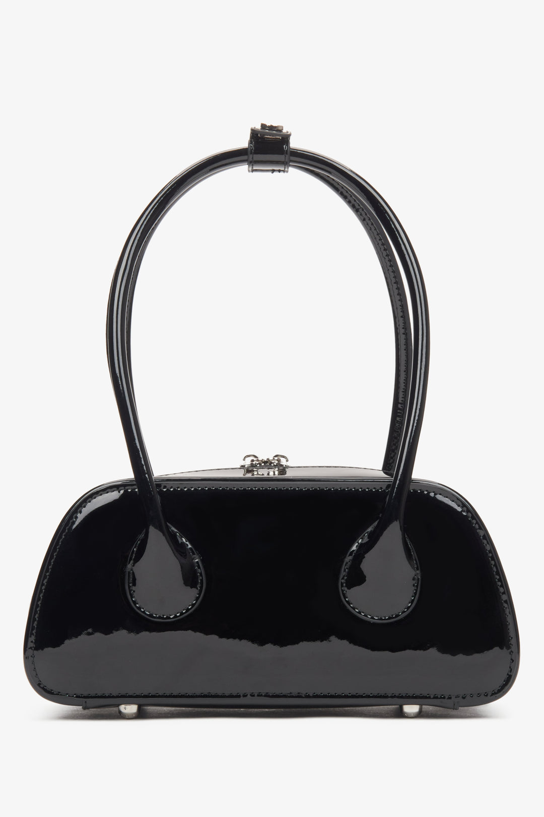 A stylish women's shoulder bag in black, crafted from patent leather by Estro - reverse.