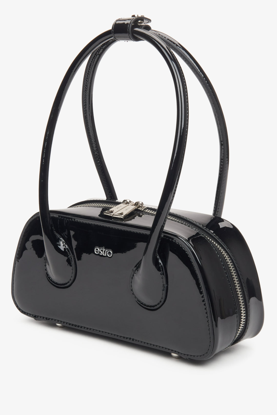 Estro – a women's black shoulder bag made of patent leather.