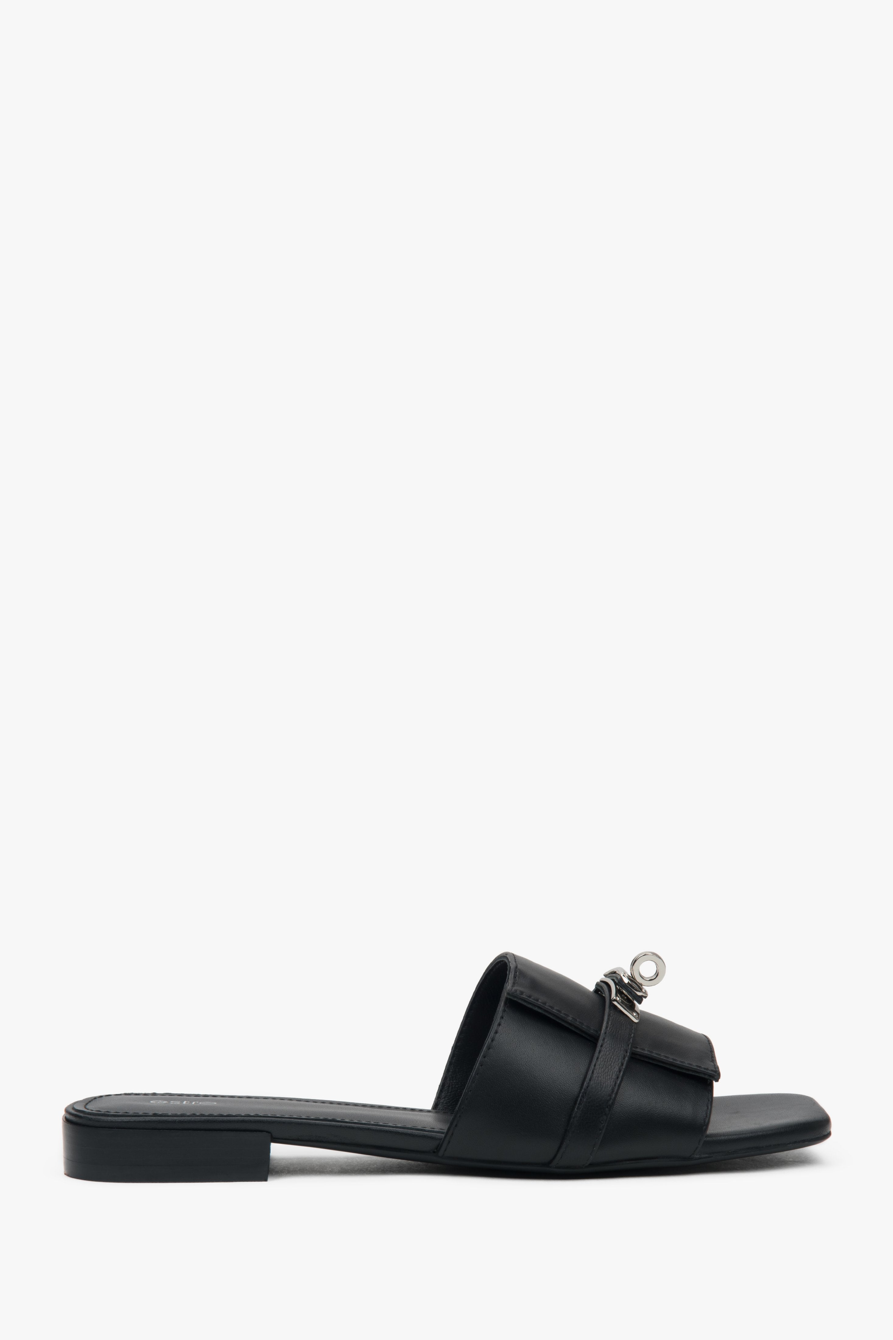 Women's Black Slide Sandals with a Silver Embellishment Estro ER00117168.