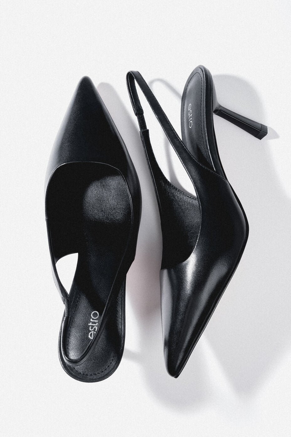 Women's Black Leather Slingback High Heel Pumps Estro ER00116972.