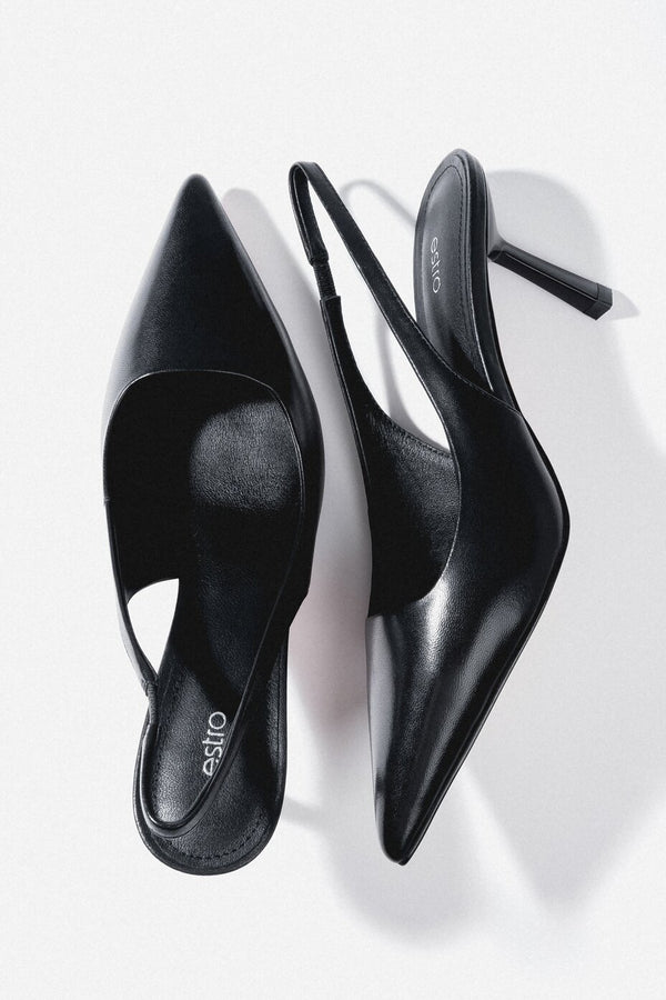 Women's Black Leather Slingback High Heel Pumps Estro ER00116972.