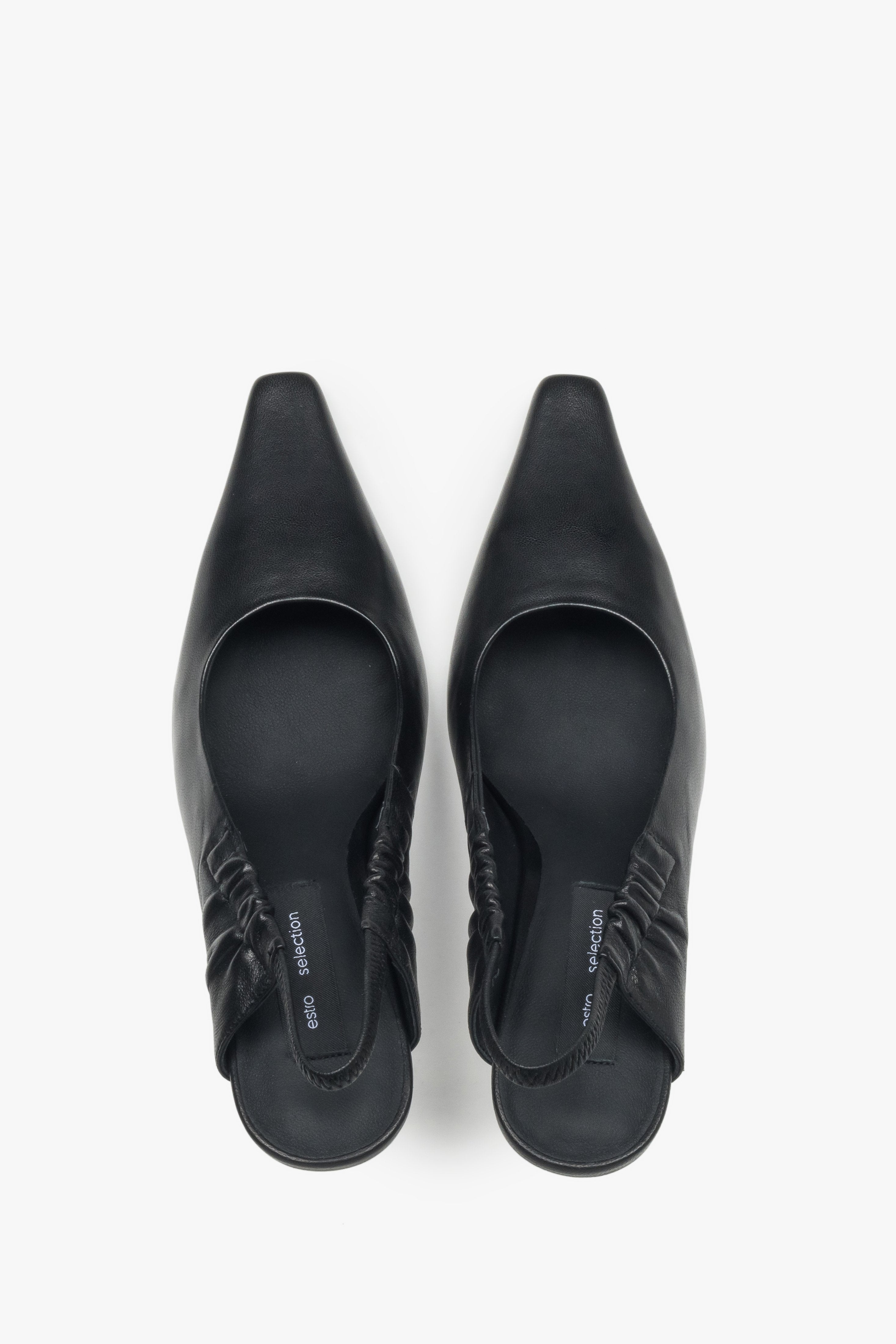 Black women’s peep-back pumps Estro Selection.