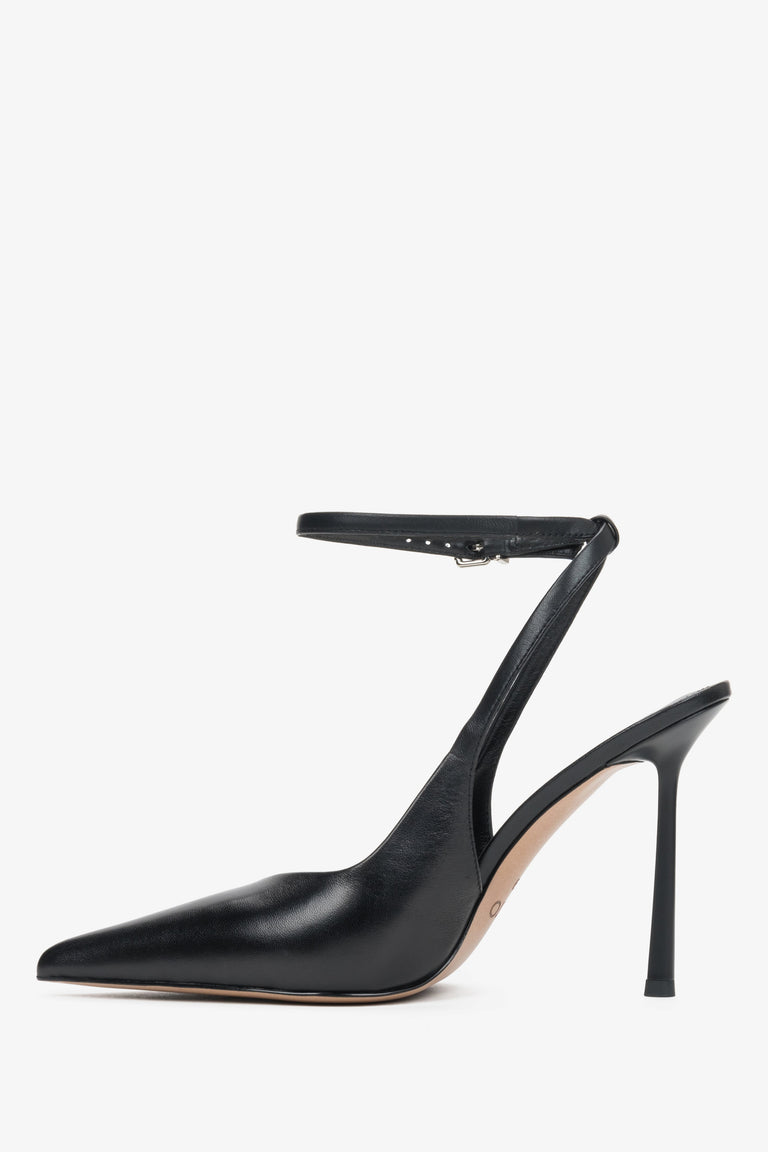 Women’s black slingback pumps made of genuine leather, Estro.